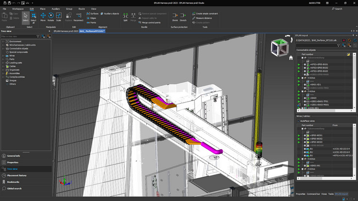 EPLAN Harness proD 2023 allows the use of cable ducts, energy chains and cable trays for cable routing